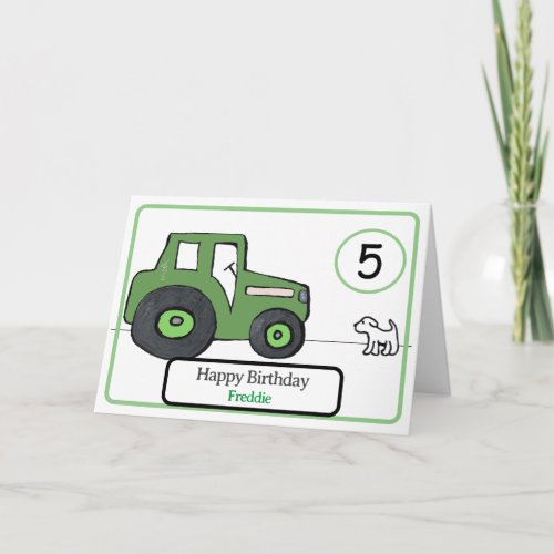 green tractor & dog 5th birthday card