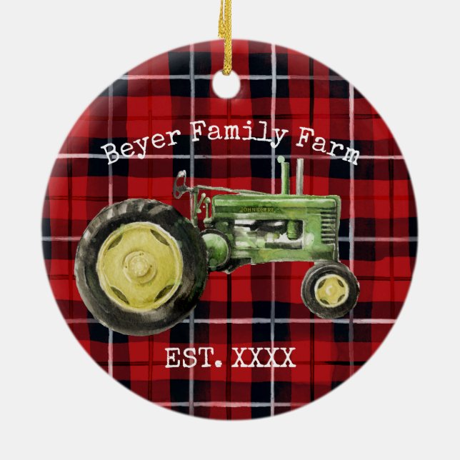 Green Tractor Family Farm Ornament (Back)