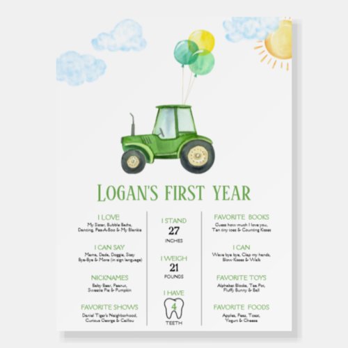 Green Tractor Farm 1st Birthday Milestone  Foam Board