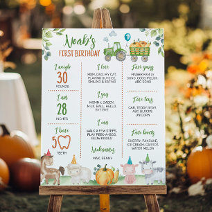 Green Tractor Farm Animals Birthday Milestone Sign