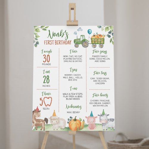 Green Tractor Farm Animals Birthday Milestone Sign