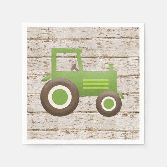 Green Tractor Farm Baby Shower Boy Napkins (Front)