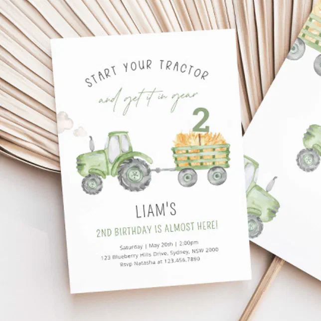 Green Tractor Farm Birthday Any Age Party Invitation | Zazzle