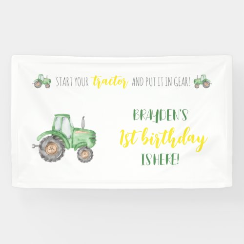 Green Tractor Farm Birthday Backdrop Banner