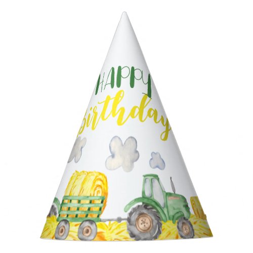 Green Tractor Farm Birthday Party Hat