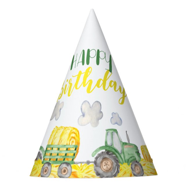 Green Tractor Farm Birthday Party Hat (Front)