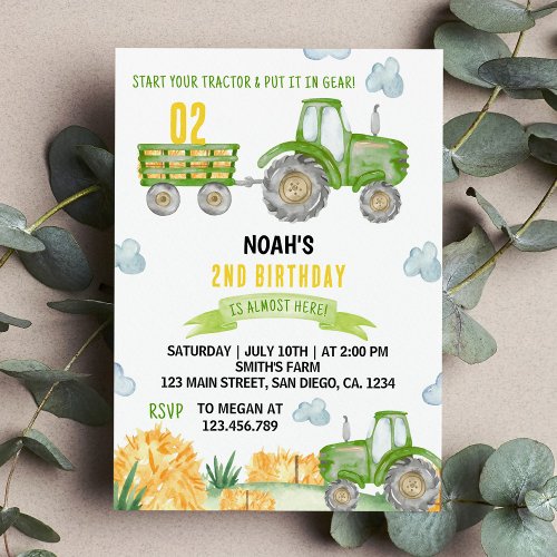 Green Tractor Farm Birthday Party Invitation
