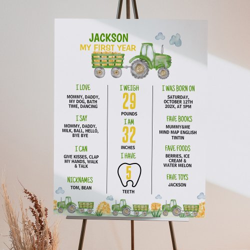 Green Tractor Farm Birthday Party Milestone Sign