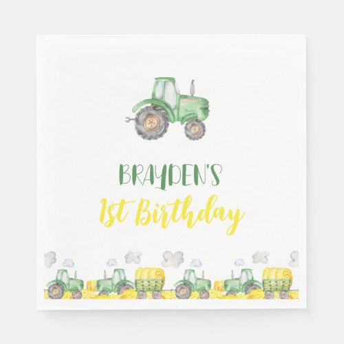 Green Tractor Farm Birthday Party Napkins