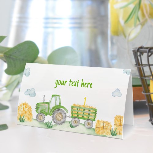 Green Tractor Farm Birthday Party Place Card
