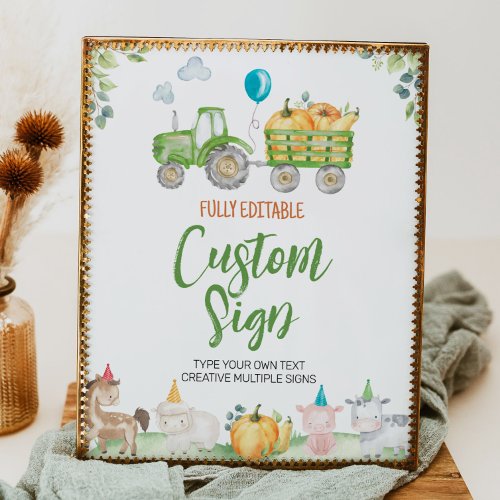 Green Tractor Farm Birthday Party Table Sign
