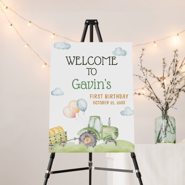 Green Tractor Farm Birthday Party Welcome Sign (In Situ (Stand))