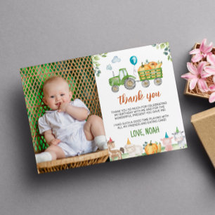 Green Tractor Farm Birthday Photo Thank You Card
