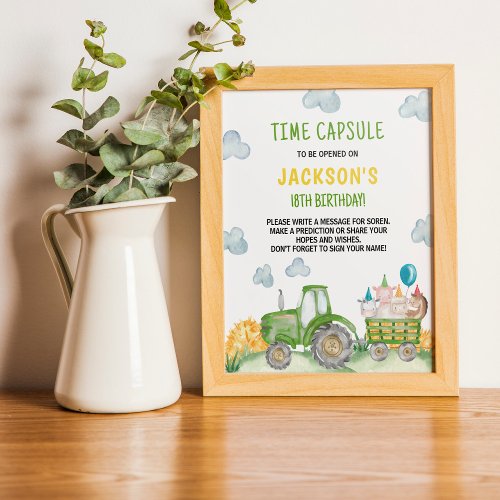 Green Tractor Farm Birthday Time Capsule Sign