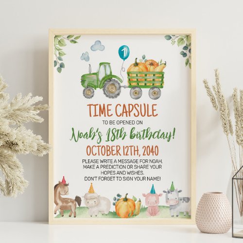Green Tractor Farm Birthday Time Capsule Sign