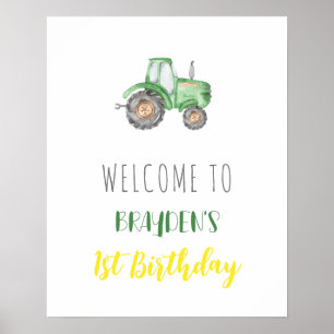 Green Tractor Farm Birthday Welcome Poster