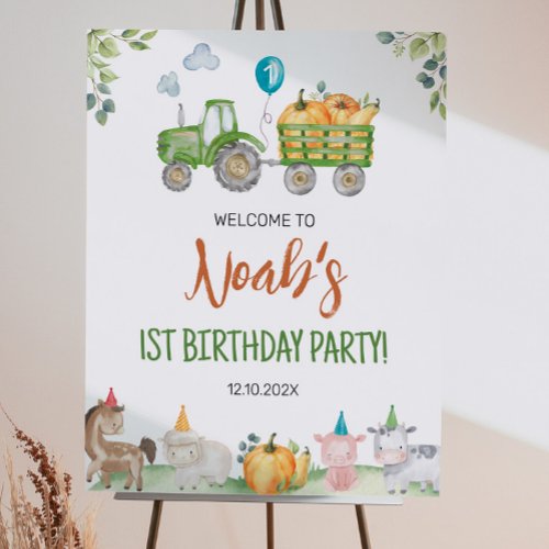 Green Tractor Farm Birthday Welcome Sign