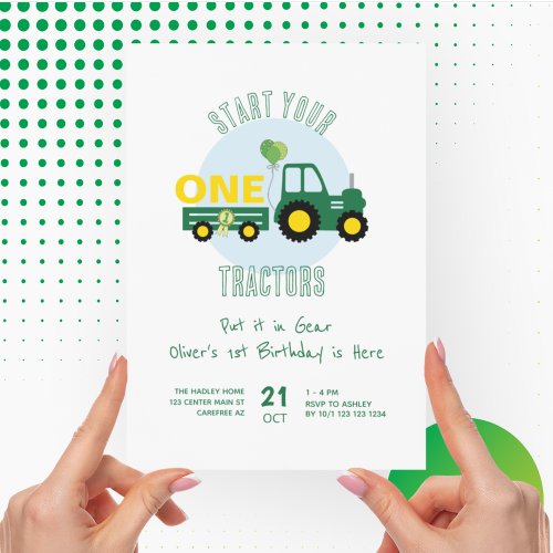 Green Tractor Farm Boy 1st Birthday Invitation