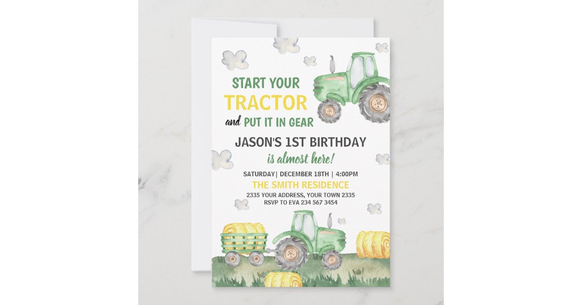 Green Tractor Farm Boy Birthday Party Invitation | Zazzle