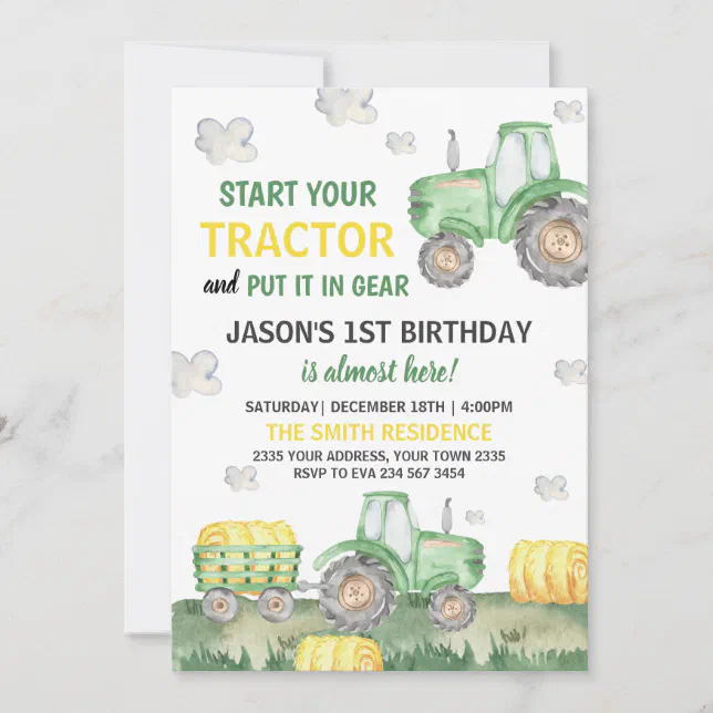 Green Tractor Farm Boy Birthday Party Invitation | Zazzle