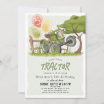 Green Tractor Farm Boy Kids Birthday Invitation<br><div class="desc">This cute "start your tractor and put it in gear" boy's birthday party invitation features a green tractor with balloons and a tree. The reverse side features a crop field. Personalize for your needs. You can find matching products at my store.</div>