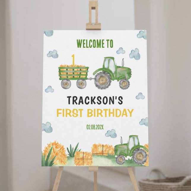 Green Tractor Farm First Birthday Welcome Sign (Creator Uploaded)