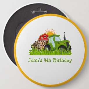 Green Tractor Farm Theme Birthday Party Decor Button