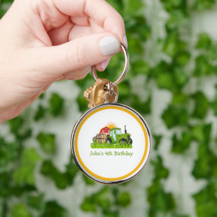 Green Tractor Farm Theme Birthday Party Decor Keychain