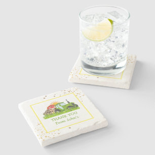 Green Tractor Farm Theme Birthday Party Decor Stone Coaster