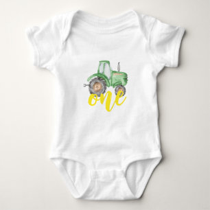 Green Tractor Farm Themed 1st Birthday Baby Bodysuit