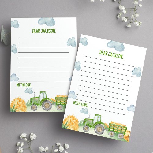 Green Tractor Farm Time Capsule Note Message Card