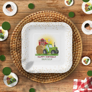 Green Tractor 🚜 Farm Trucks Customized Paper Plates