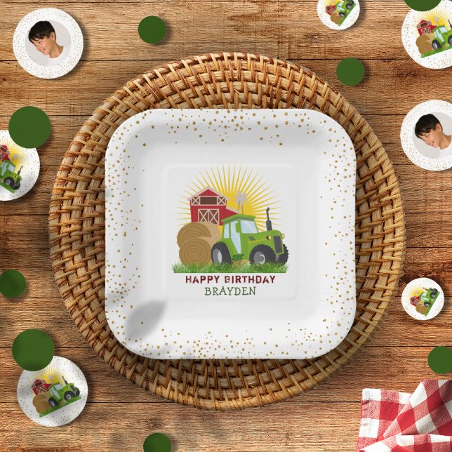 Green Tractor 🚜 Farm Trucks Customized Paper Plates (Green Tractor 🚜 Farm Trucks Customized Paper Plates)