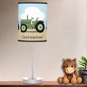 Green Tractor Farmer Cute Kids Table Lamp