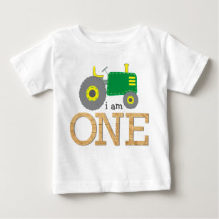Green Tractor First Birthday Baby T-Shirt