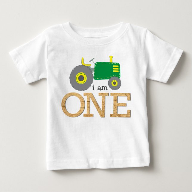 Green Tractor First Birthday Baby T-Shirt (Front)
