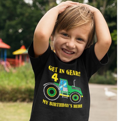 Green Tractor Get In Gear Birthday Boys T_Shirt
