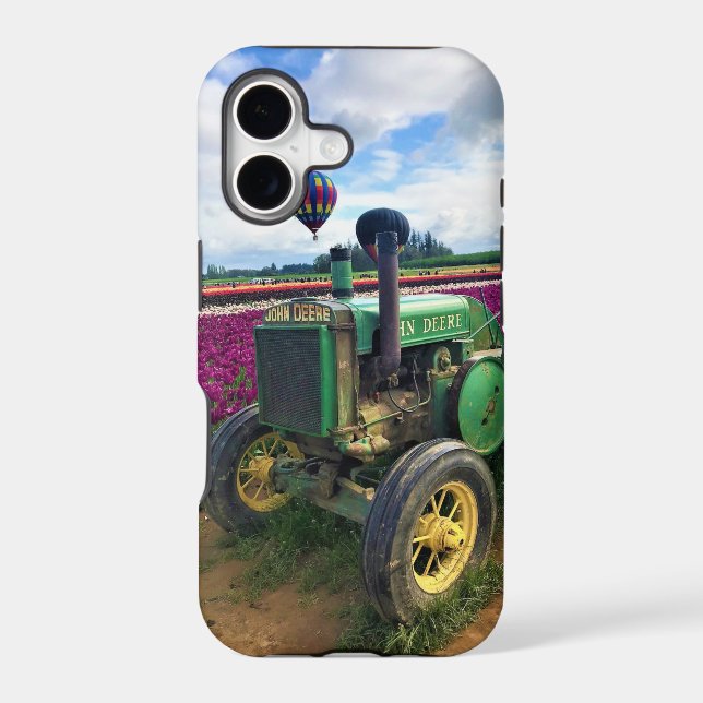 Green Tractor in Tulip Field, Oregon Iphone Case (Back)