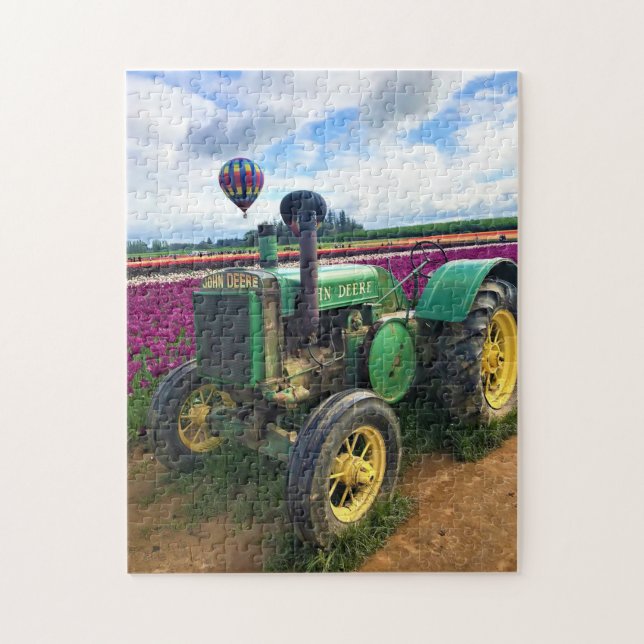 Green Tractor in Tulip Field, Oregon Jigsaw Puzzle (Vertical)