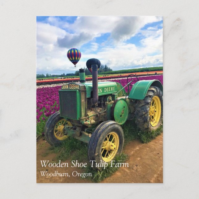 Green Tractor in Tulip Field, Oregon Postcard (Front)