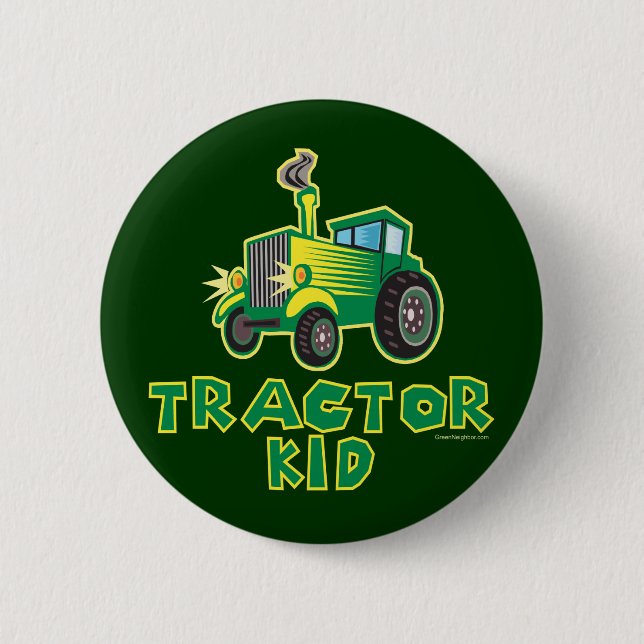 Green Tractor Kid Button (Front)