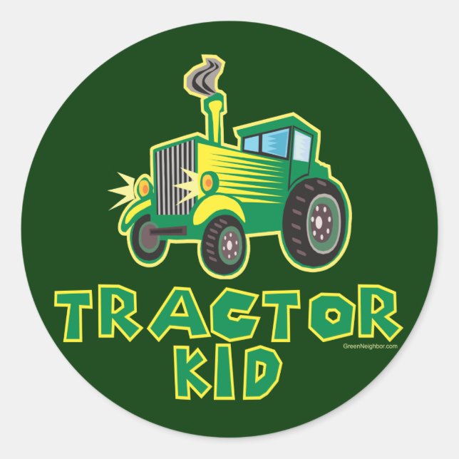 Green Tractor Kid Classic Round Sticker (Front)