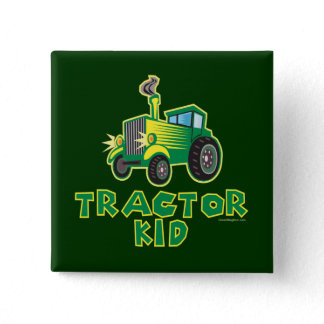 Green Tractor Kid Pinback Button