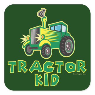 Green Tractor Kid Square Sticker