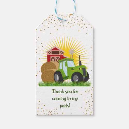 Green Tractor Kids Birthday Party Supplies Gift Tags
