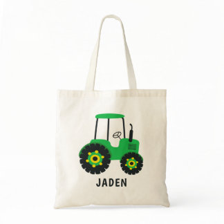 Green Tractor Kids Farm Barnyard Personalized Tote Bag