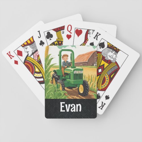 Green Tractor Kids Name Farmer Equipment Field Poker Cards