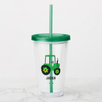 Green Tractor Kids Personalized Farm Barnyard Acrylic Tumbler