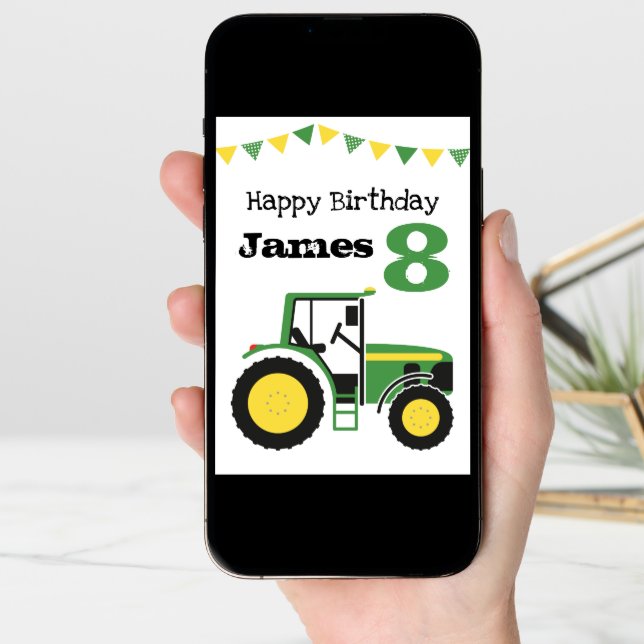 Green Tractor Personalised Age Birthday Card (Front Digital)