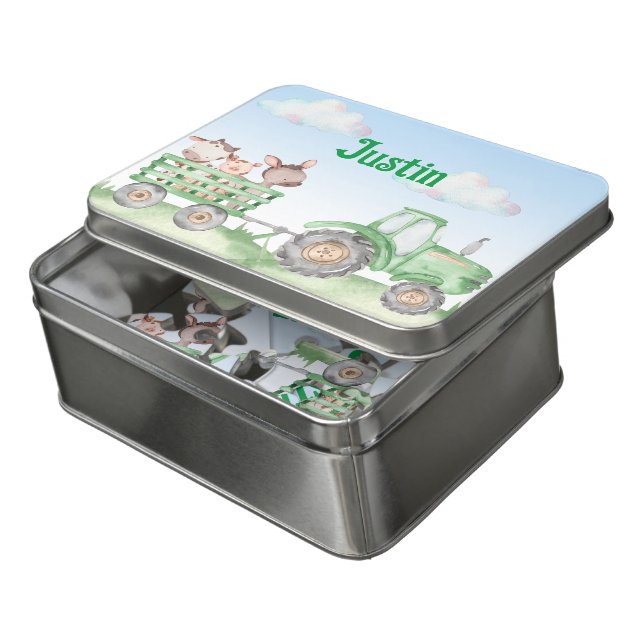 Green Tractor Personalized  Jigsaw Puzzle (Lid Open)